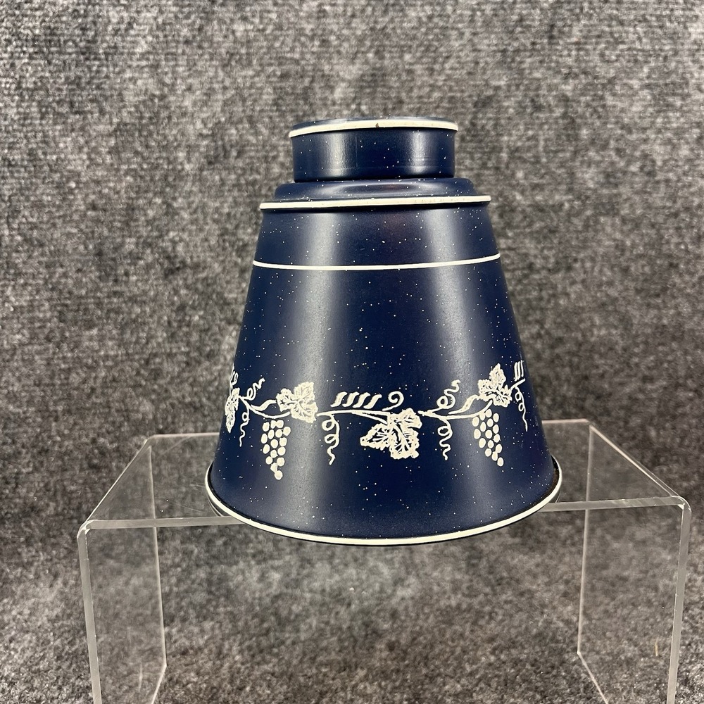 Vtg Blue White Speckle Toleware 5.5"Metal Clip On Lampshade Stenciled Grapevine